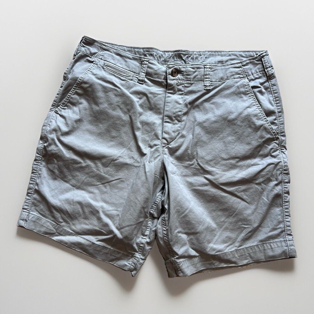 American Eagle Lived-In Flex Shorts Mens 36  Blue Chino Preppy Gray
